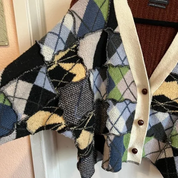 Urban Outfitters Arden Patchwork Argyle Cardigan Size XS Small Knit Button Up - Picture 5 of 7